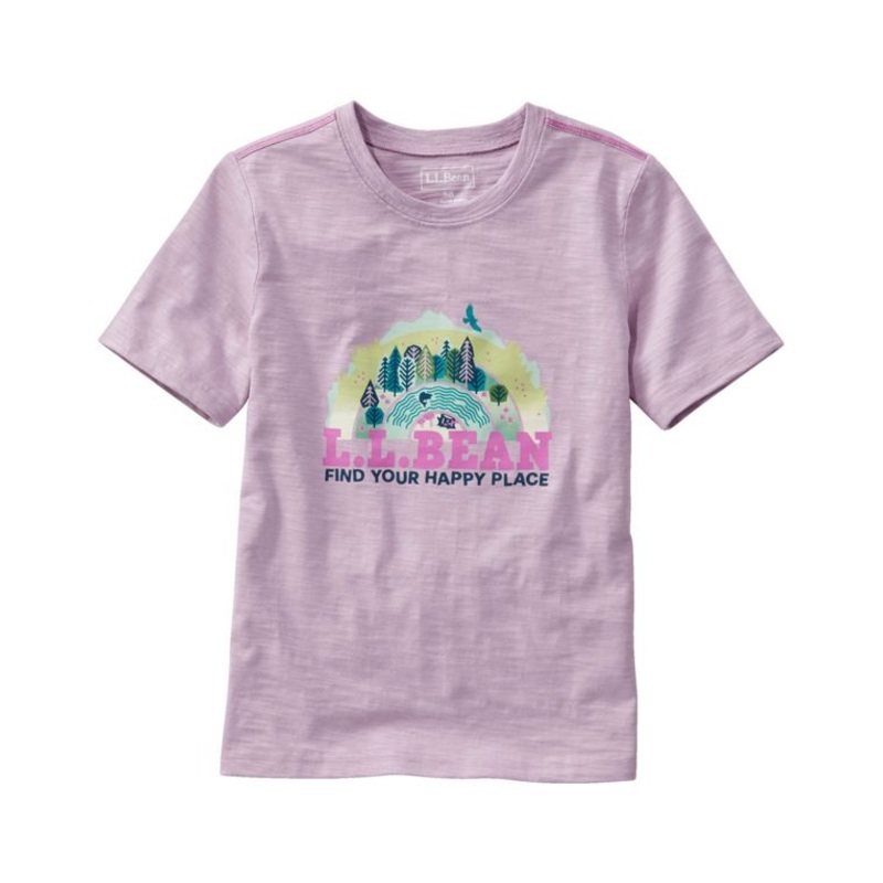 L.L.Bean Kids Glow in the Dark Graphic Tee, Lavender Ice Happy Place