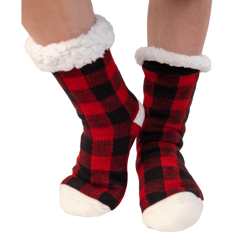 Lazyone Plush Socks, RED PLAID