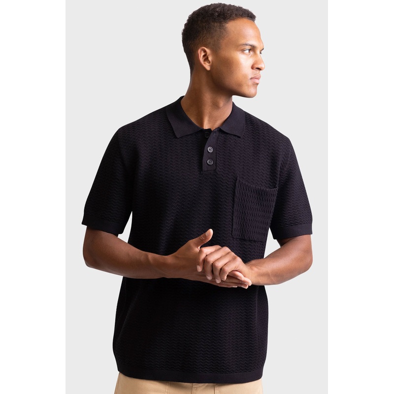 REDEFINED REBEL – FERNANDO KNIT POLO – BLACK