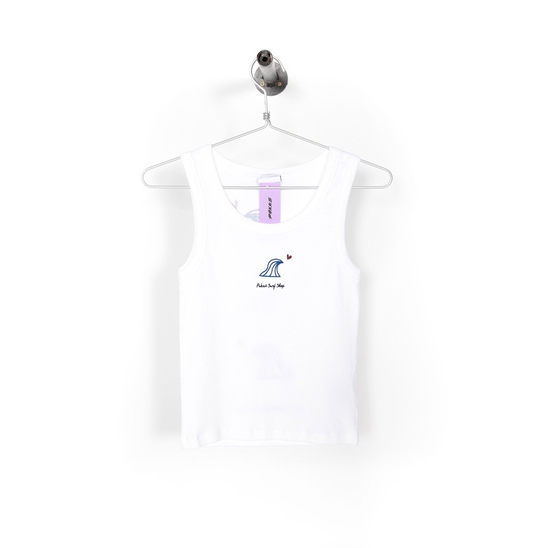 PUKAS SURF SHOP – 3 OLAS RIBBED TANK TEE – WHITE