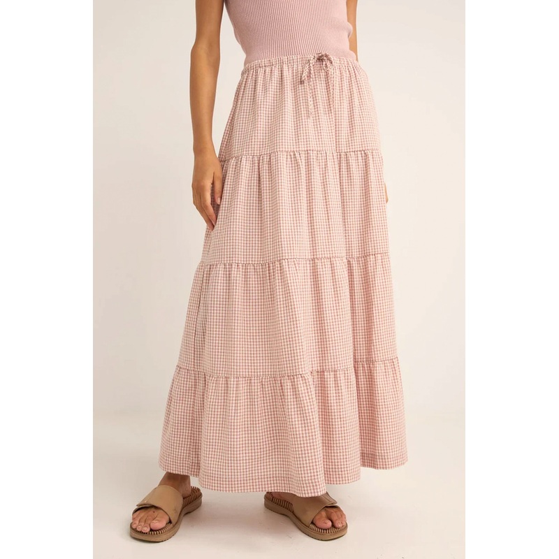 RHYTHM – LOLA CHECKED TIERED MAXI SKIRT