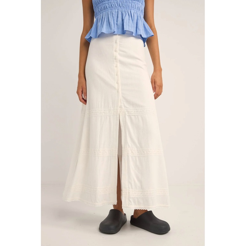 RHYTHM – PEARL BUTTON FRONT MAXI SKIRT