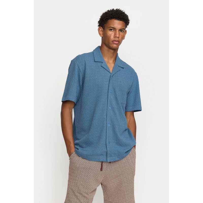 REVOLUTION – JACQUARD CUBAN SHIRT – BLUE